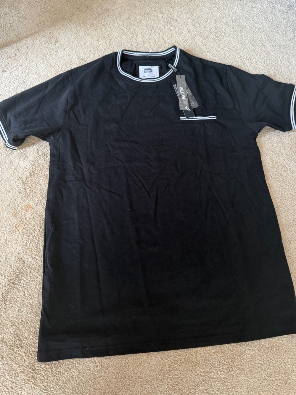 William Rast Black Polo-Style Tee with White Trim